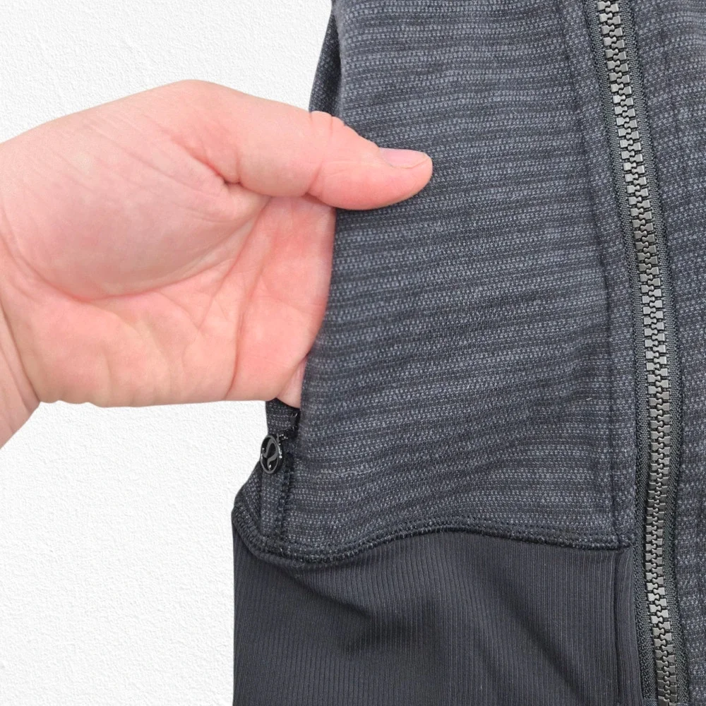 Lululemon Gray Microstripe Scuba Funnel Neck Asymmetrical Zip Wrap Jacket Size 6